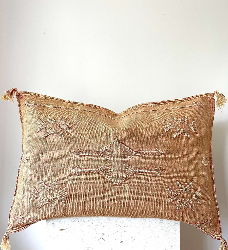 caramel lumbar Moroccan cactus silk cushion