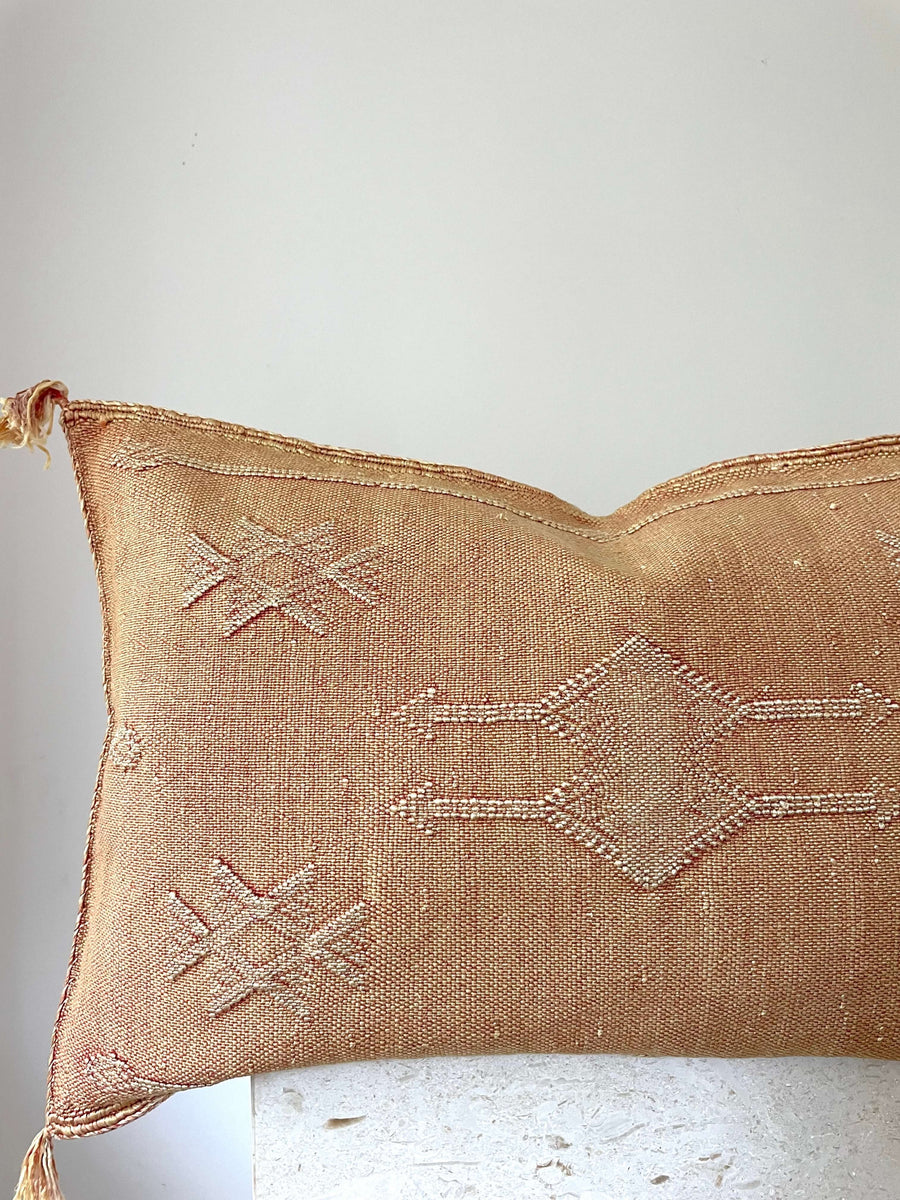 caramel lumbar Moroccan cactus silk cushion