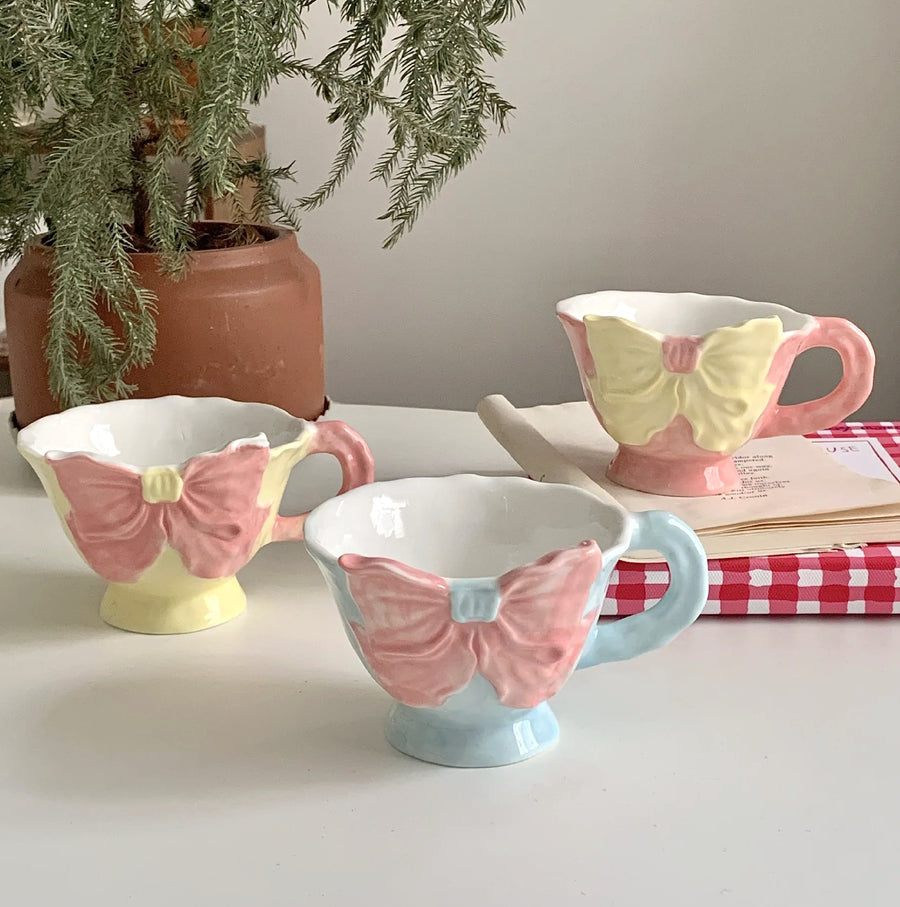 Tea Party Hand Painted Bow Mugs