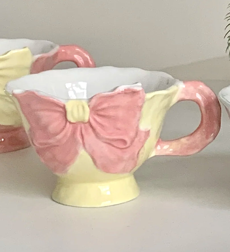 Tea Party Hand Painted Bow Mugs