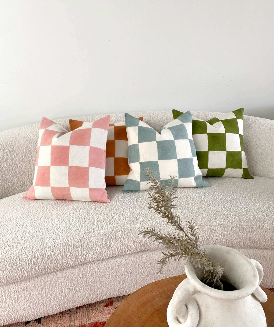 checkered linen cushions Australia