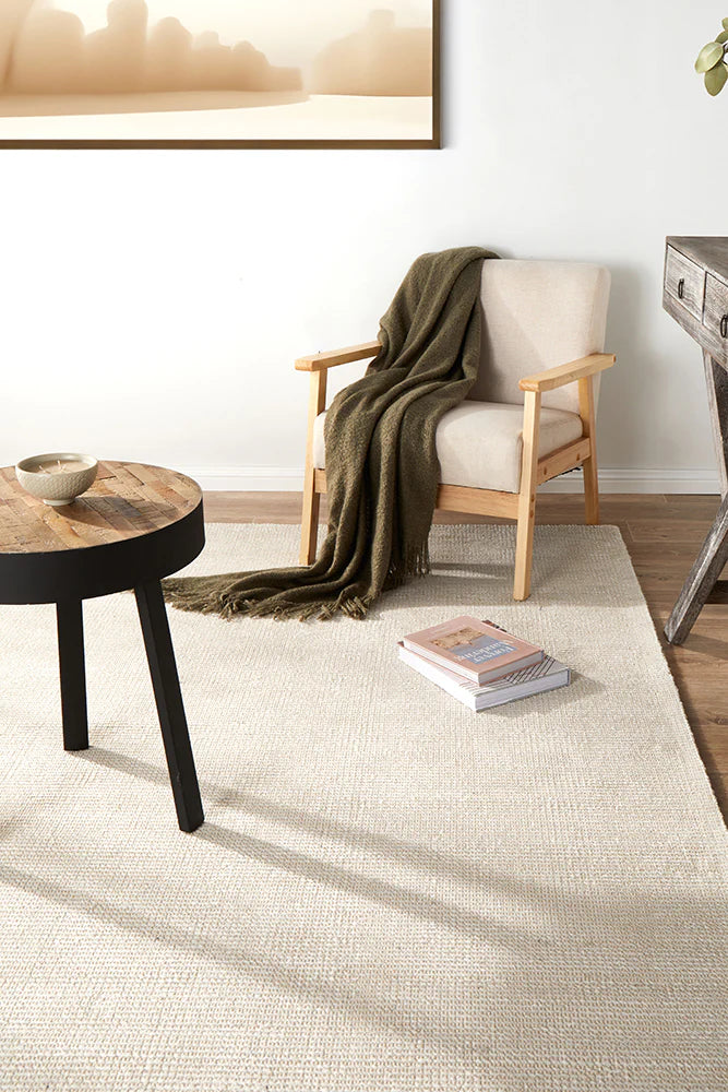 Allure Ivory Rug Hand | Loomed Rayon & Cotton Rug | 9mm Pile Height, Modern Design, Easy to Vacuum