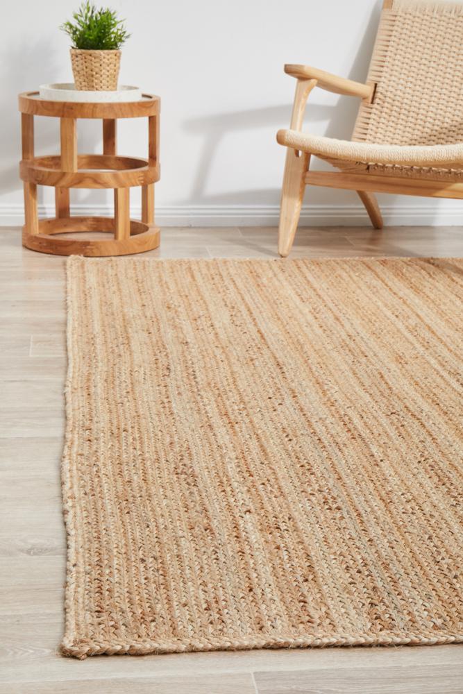 Bondi Natural Rectangle Jute Rug | Hand Braided, Eco-Friendly, 8mm Pile Height. Made in India