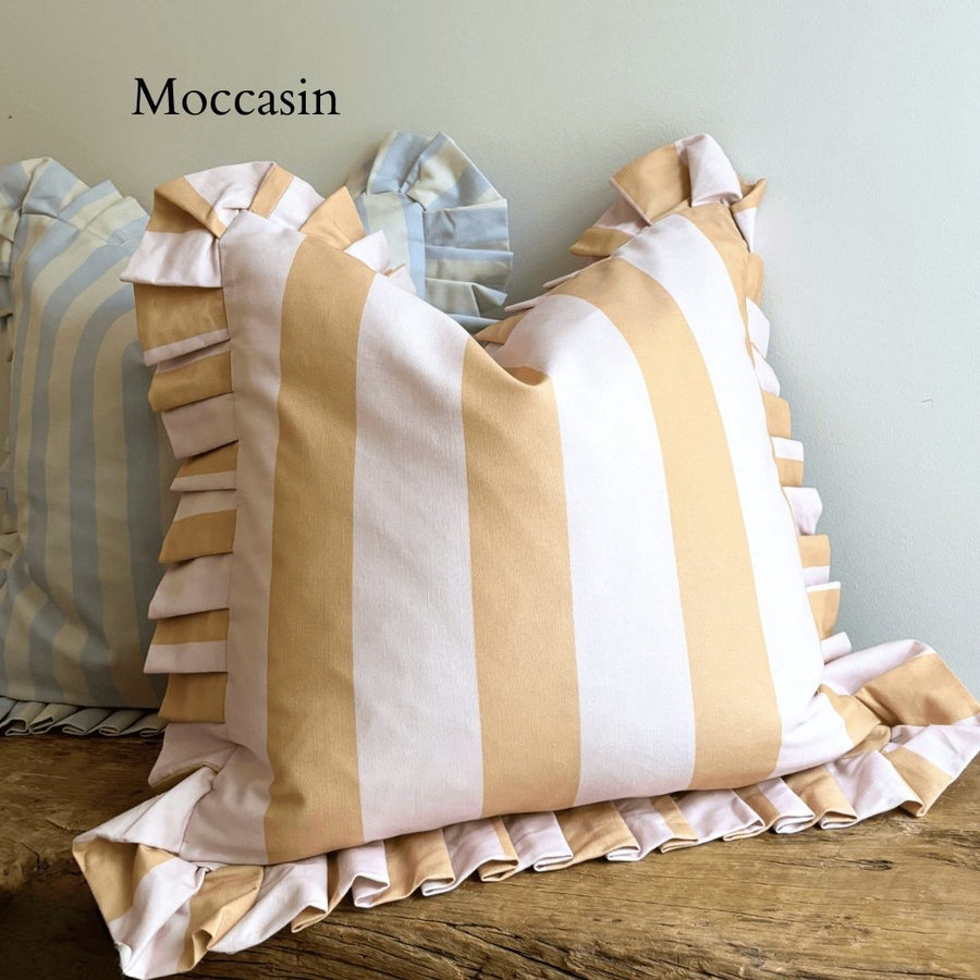 Rae ruffle moccasin striped square cushion