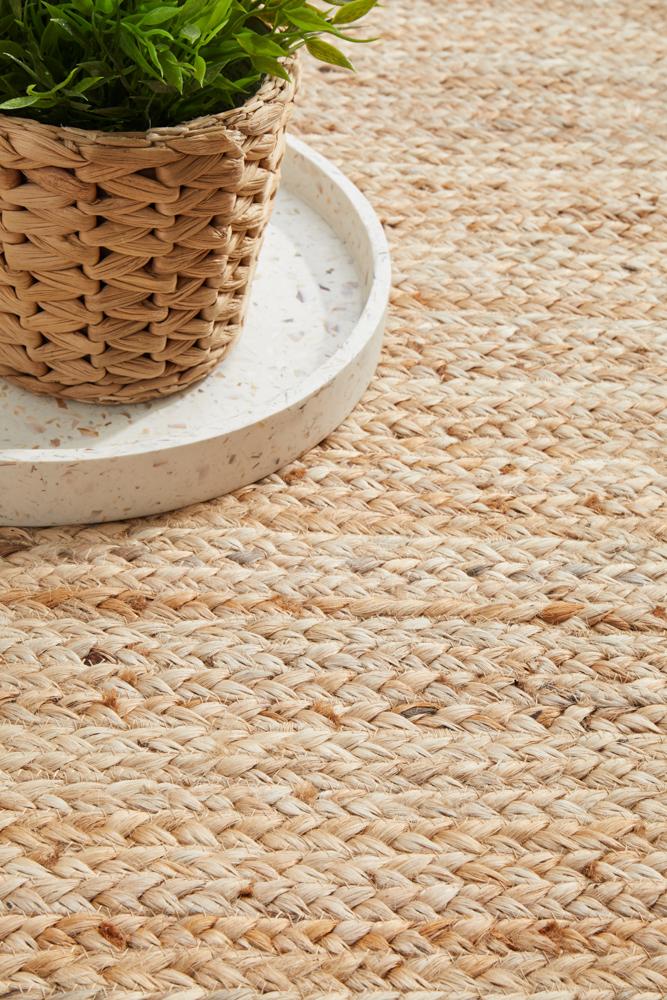Bondi Natural Rectangle Jute Rug | Hand Braided, Eco-Friendly, 8mm Pile Height. Made in India