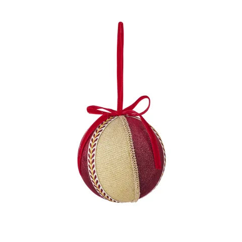 Ball Hanger w/Bow Velvet 10cm Red/Wht