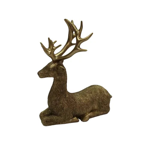 Crouching Deer Polyresin 17x8x21cm Gold