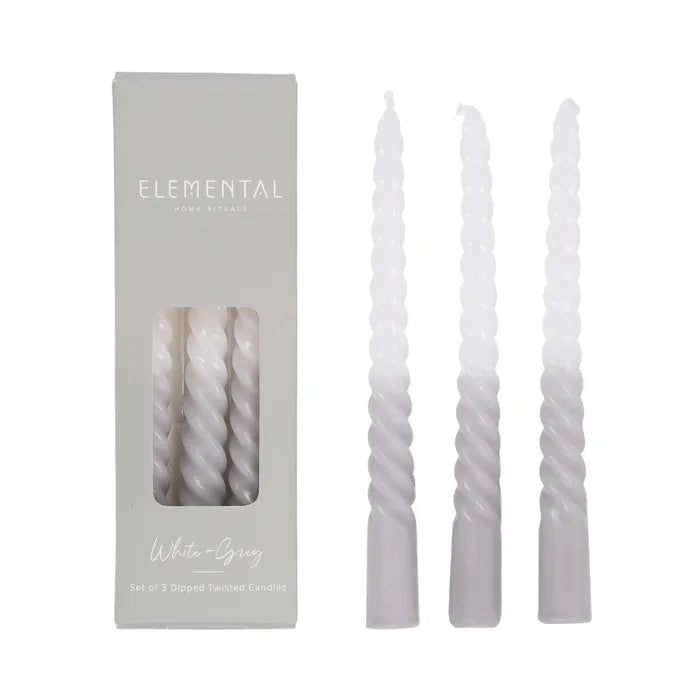 Dipped Twist S/3 Candle 20cm White/Grey