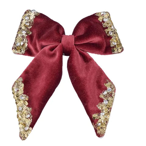 Embelished Bow w/Clip 15x15cm Red/Gld