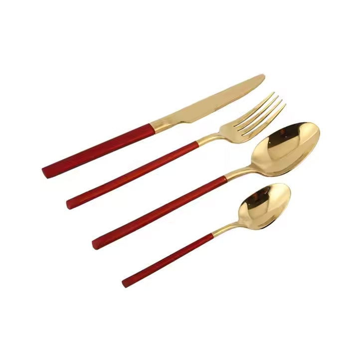 Festive Cutlery Set | Gold & Red