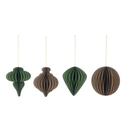 S/4 Hanging Paper Dec 12x12cm Brn/Gn