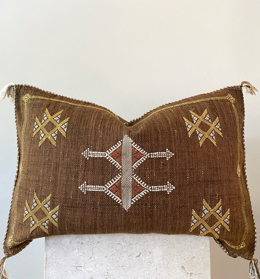mocha Moroccan cactus silk lumbar cushion