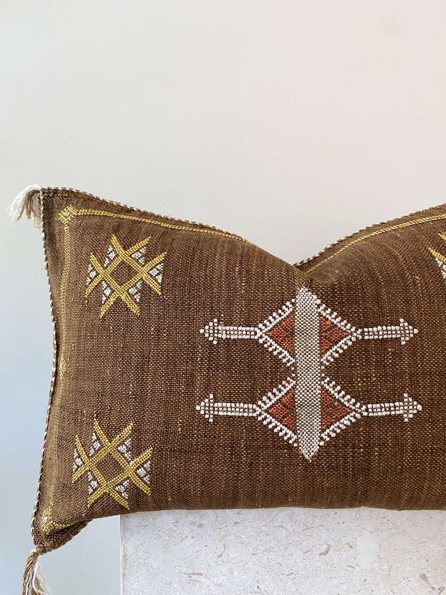 mocha Moroccan cactus silk lumbar cushion