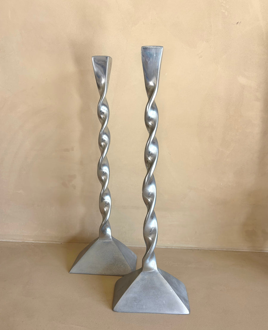 Pair of Vintage Chrome Twist Candelabras