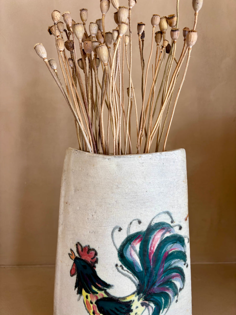 Folk Art Vintage Vase Hand-Painted