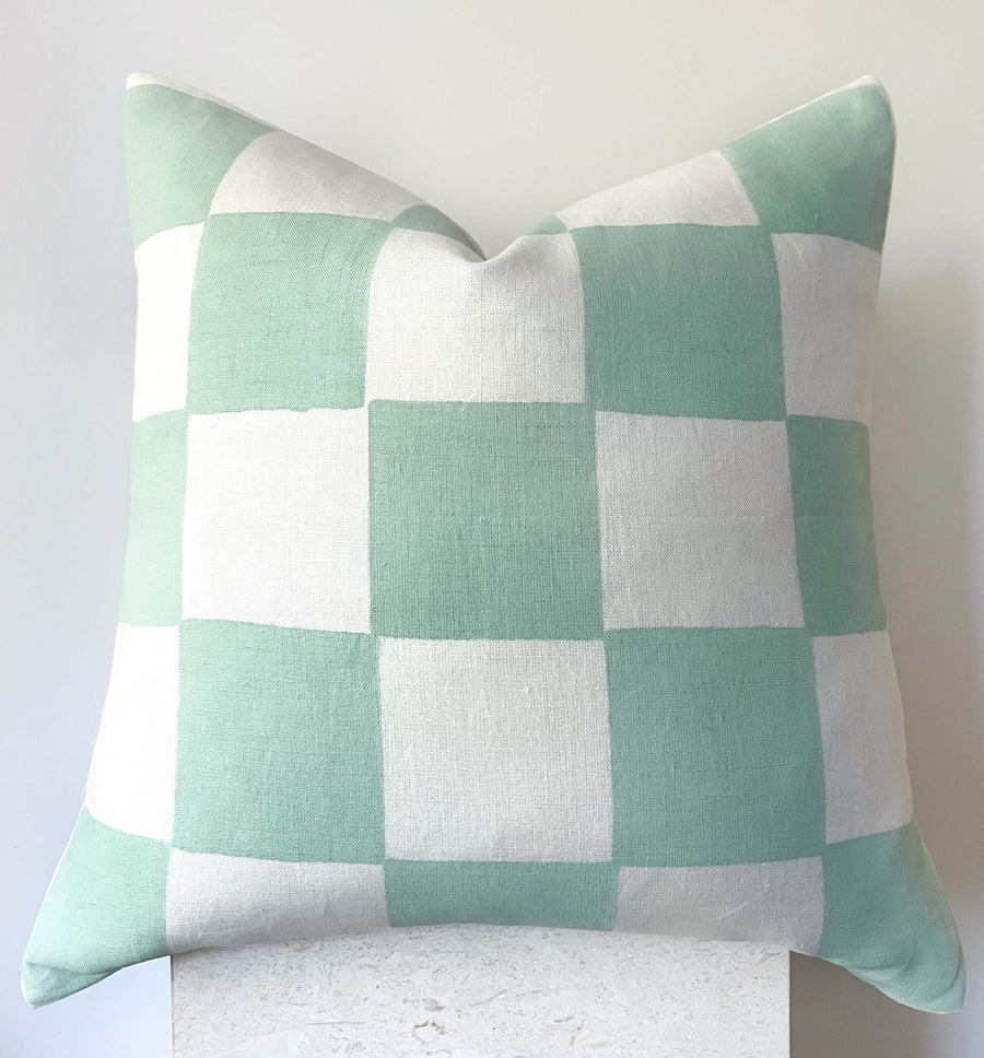 checkered mint cushion