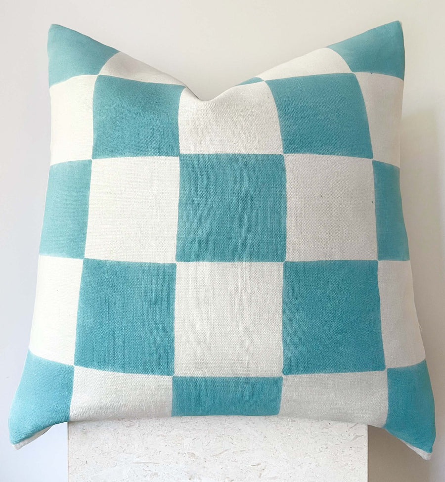 checkered cushion blue