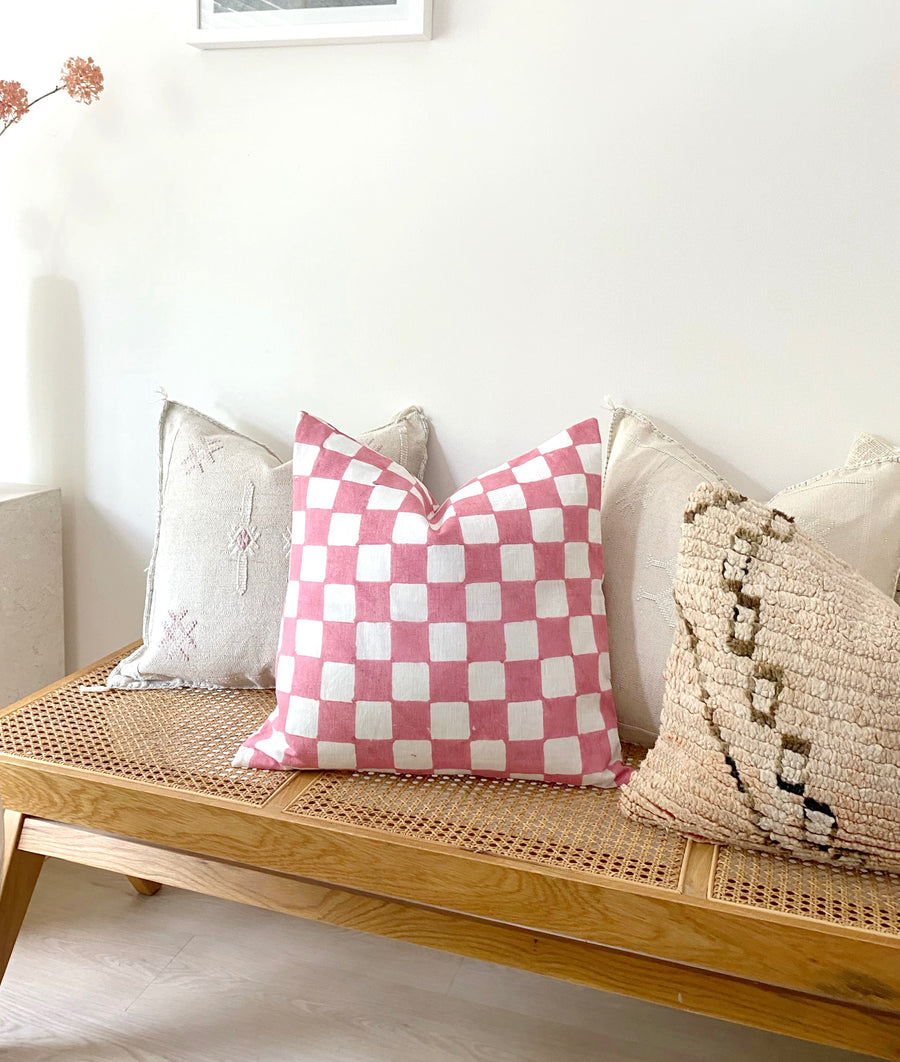 Checkers Linen Cushion | Pink | SECONDS