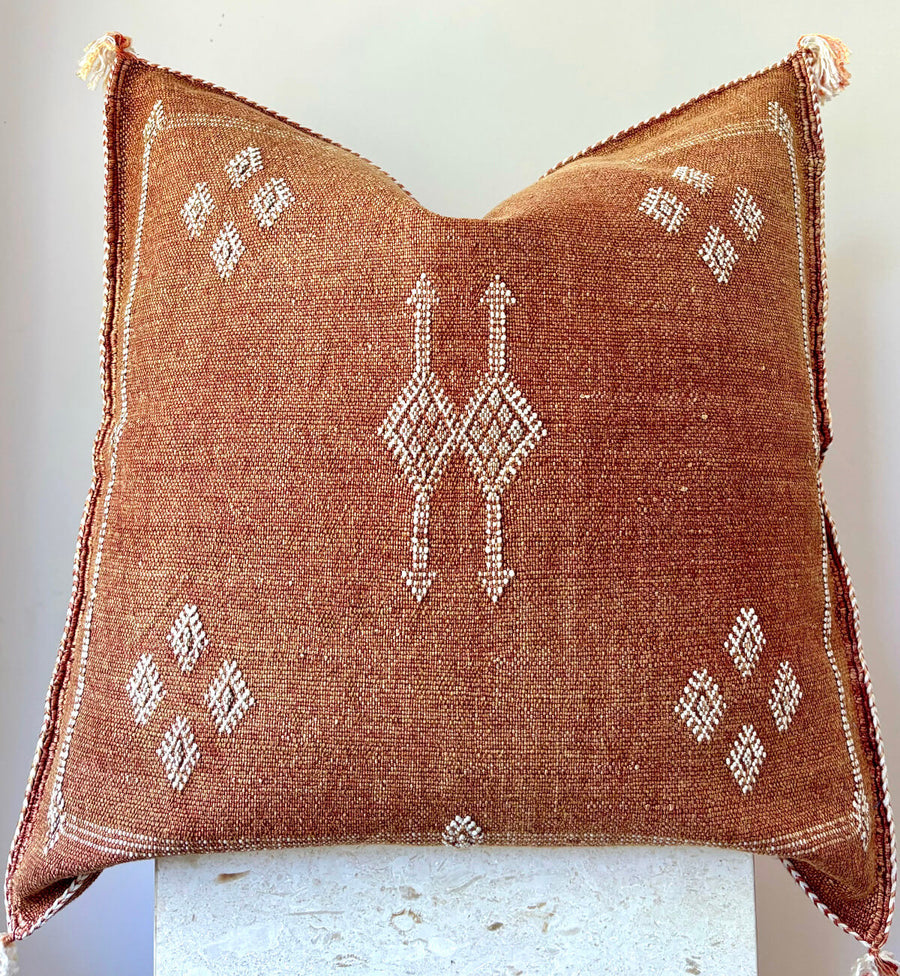 rust Moroccan cactus silk cushion