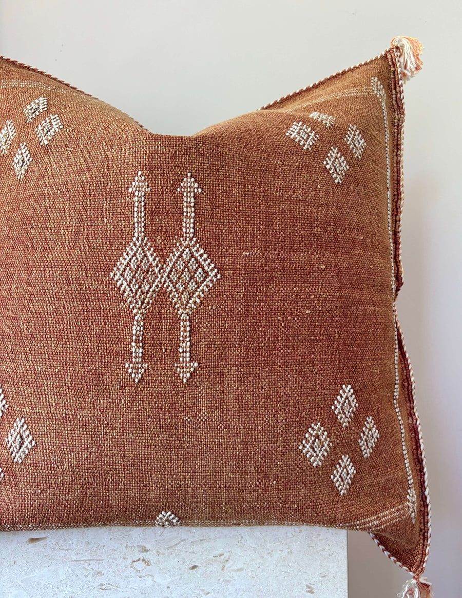 rust Moroccan cactus silk cushion