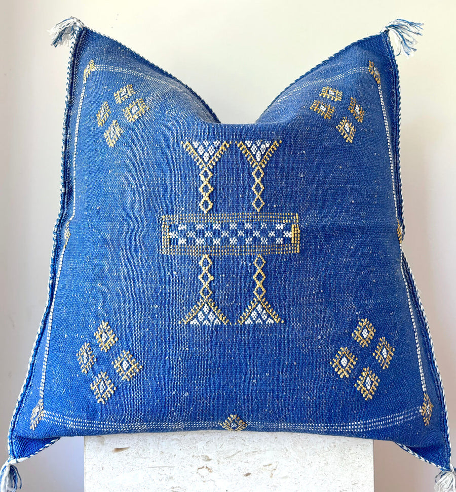 blue Moroccan cactus silk cushion
