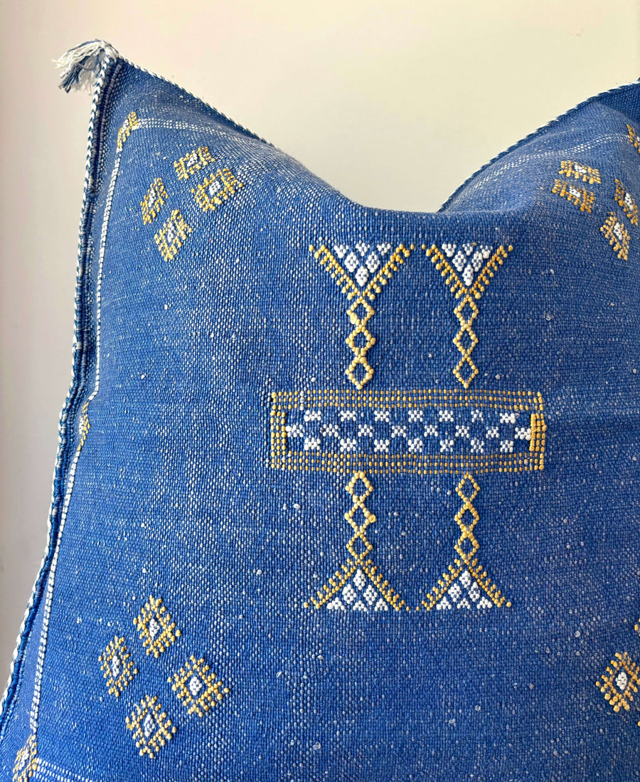 blue Moroccan cactus silk cushion