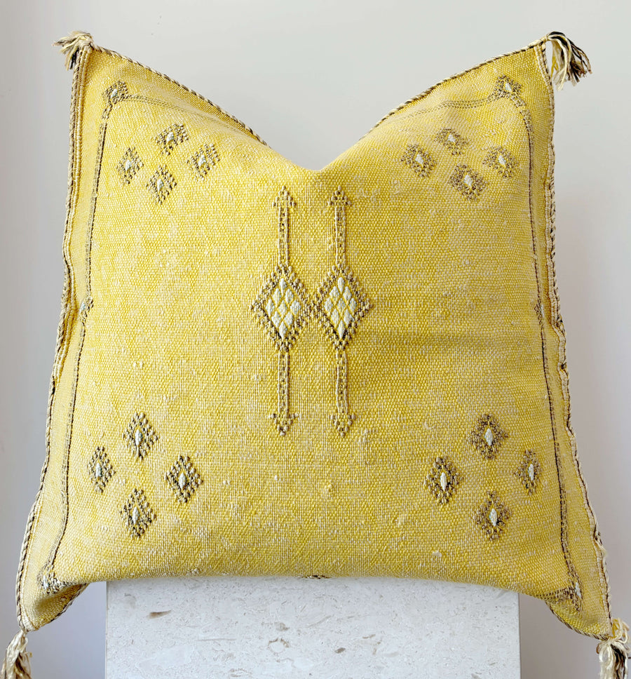 yellow Moroccan cactus silk cushion