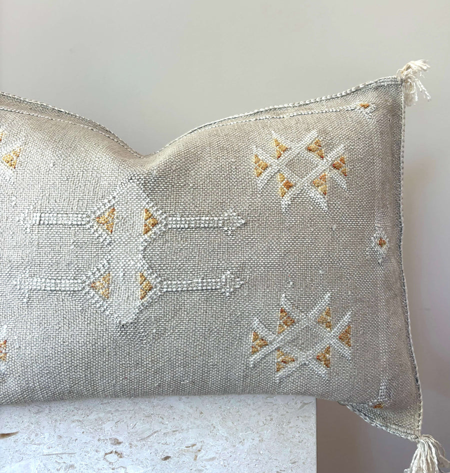 grey lumbar Moroccan cactus silk cushion