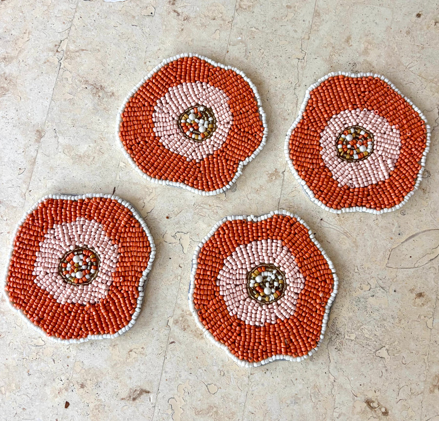 Poppy S/4 Beaded Coasters 10cm