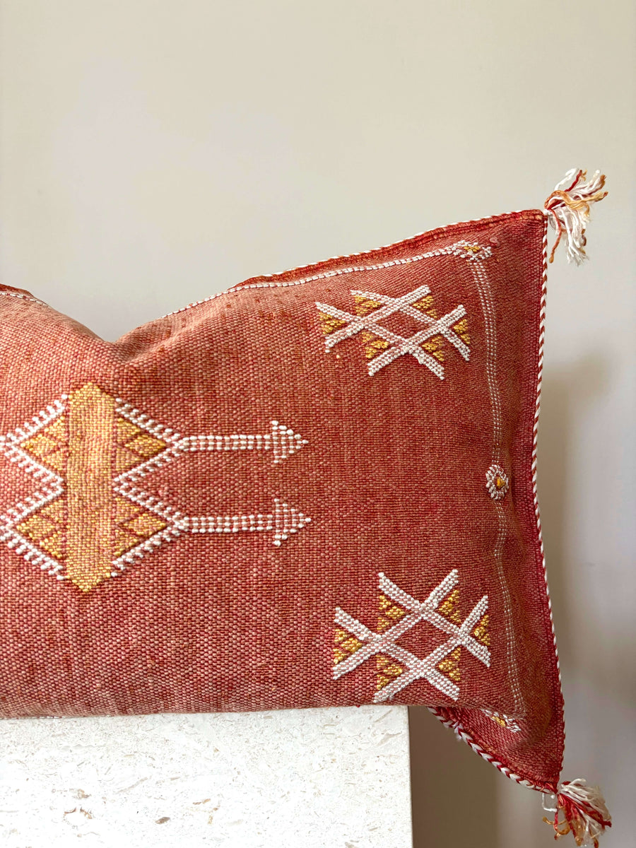 Moroccan cactus silk lumbar cushion in apricot