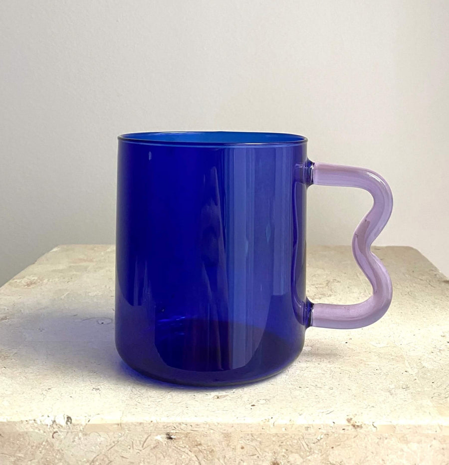 Blue wavy glass cup