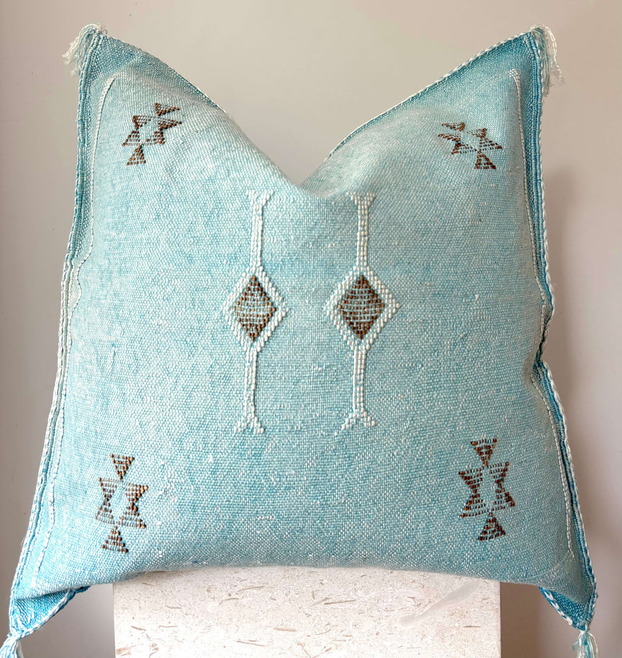 Blue cactus silk cushion