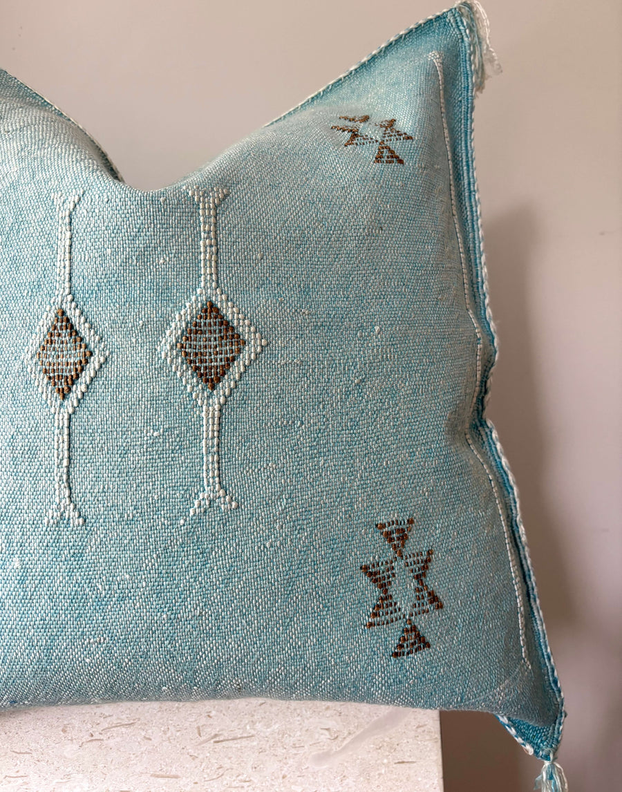 Blue cactus silk cushion