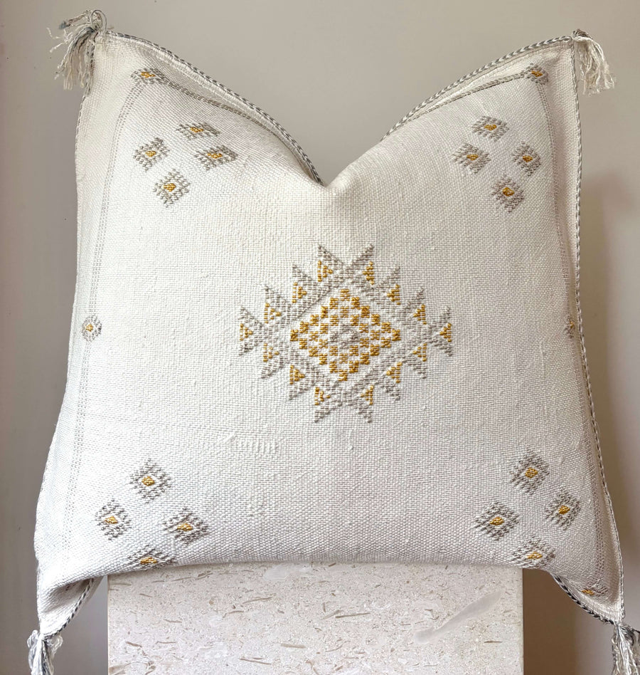 Cream Moroccan cactus silk cushion