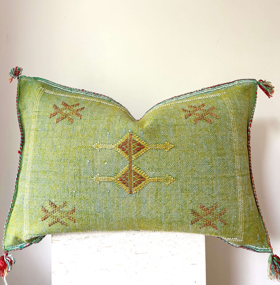 green Moroccan cactus silk cushion