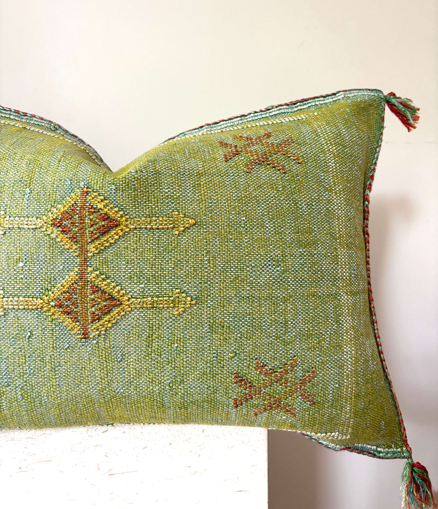 green Moroccan cactus silk cushion