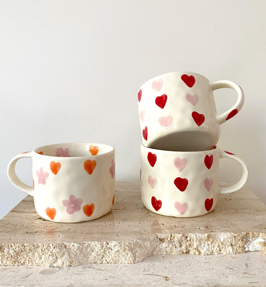 Hearts Hand Painted Coffee Mugs | Seconds stock