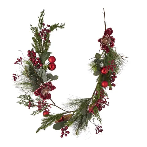 Magnol w/Bauble Garland Plas 150cm Red/G