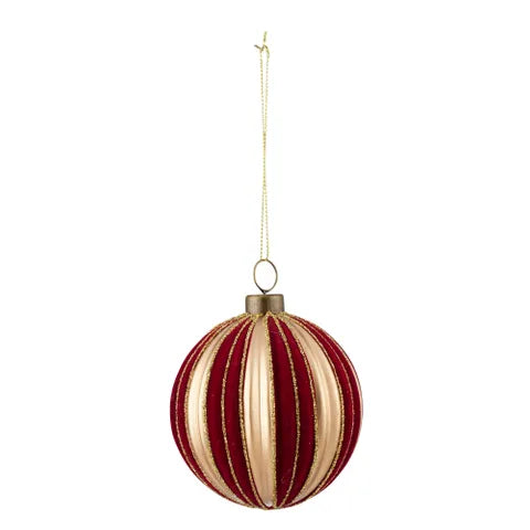 Stipped Bauble Plastic 8cm Red/Gold