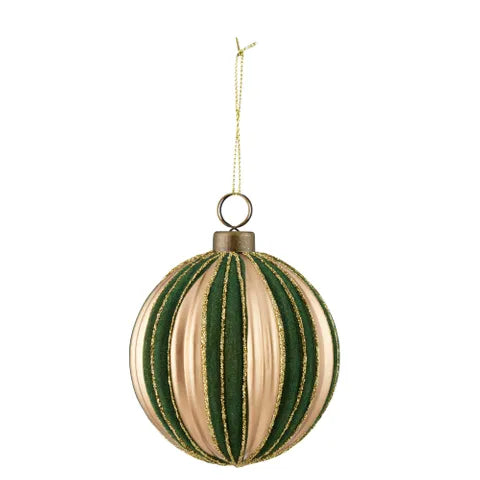 Stipped Bauble Plastic 8cm Green/Gold