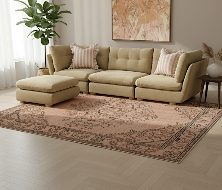 Dusty Rose Turkish vintage rug