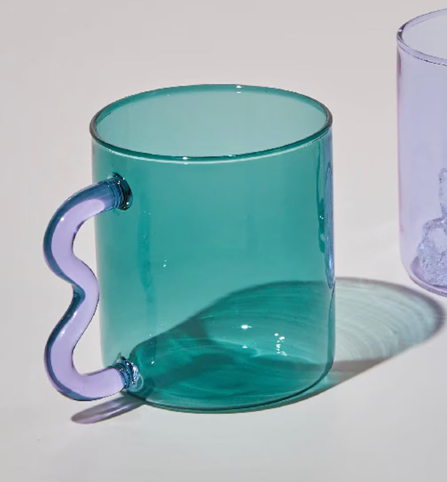 Teal wavy glass cup