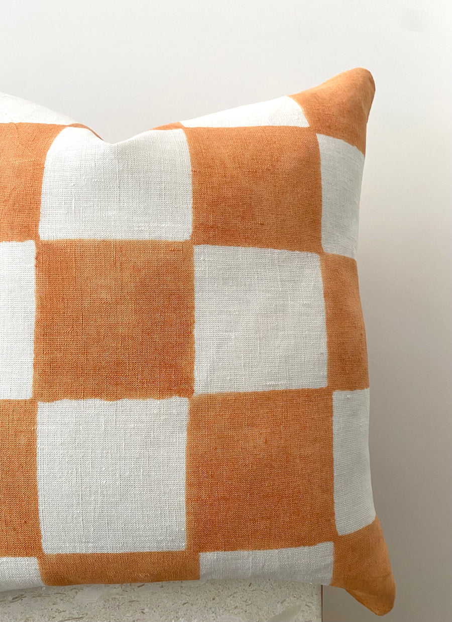 orange mandarin checkered cushion